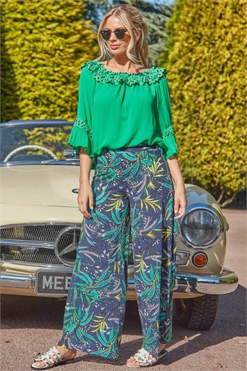Green Lace Trim Bardot Top , Image 3 of 4
