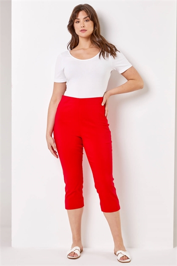 Red Curve Cropped Stretch Trouser, Image 4 of 5