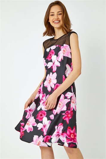 Pink Premium Stretch Floral Mesh Dress