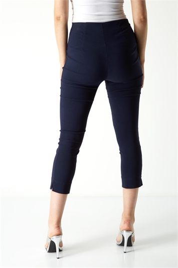 Navy Petite Cropped Stretch Trousers, Image 2 of 4