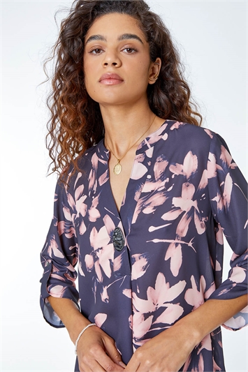 Light Pink Longline Floral Print Tunic Top, Image 1 of 5