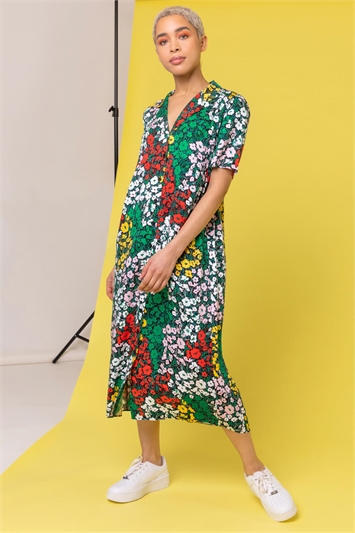 Multi Ditsy Floral Midi Shirt Dress, Image 3 of 5