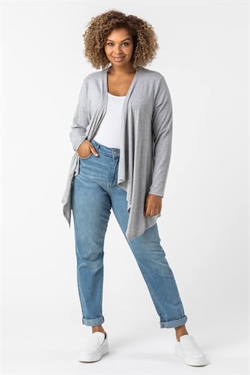 Grey Curve Waterfall Front Jersey Cardigan
