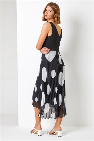 Black Contrast Spot Print Fit & Flare Dress, Image 3 of 4