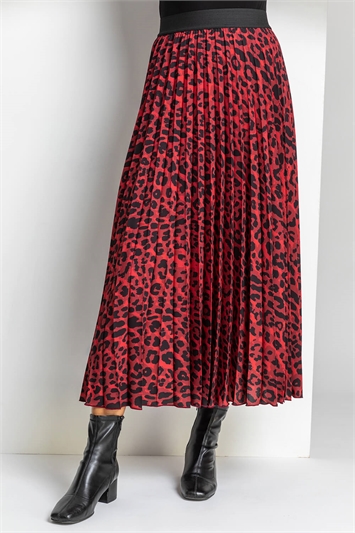 Red Animal Print Pleated Skirt, Image 3 of 4