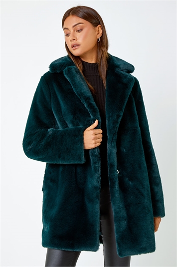 Green Faux Fur Longline Coat