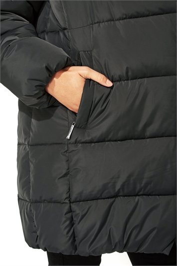 Charcoal Duvet Wrap Longline Padded Coat, Image 4 of 5