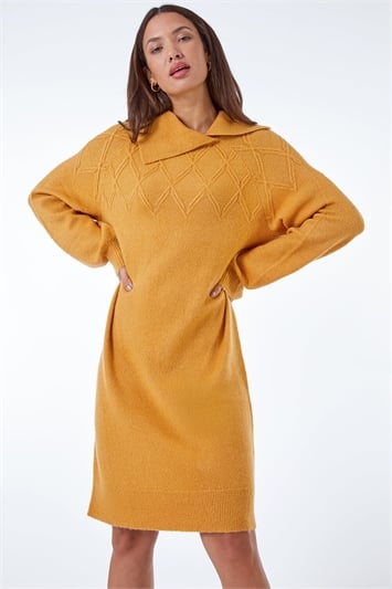 Orange Longline Split Neck Jumper Dress