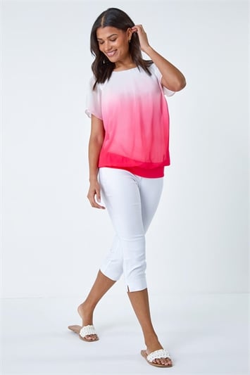 Pink Ombre Chiffon Overlay Blouson Top