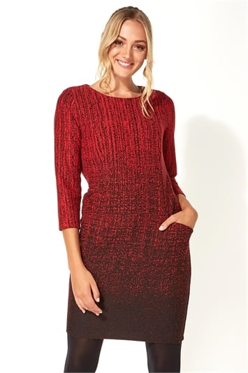 Red Ombre Textured Shift Dress