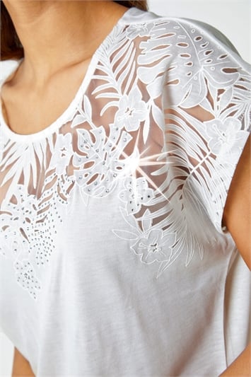 White Sparkle Palm Print Cut Out T-Shirt