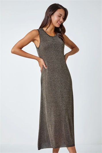 Metallic Sleeveless Sparkle Knitted Midi Dress