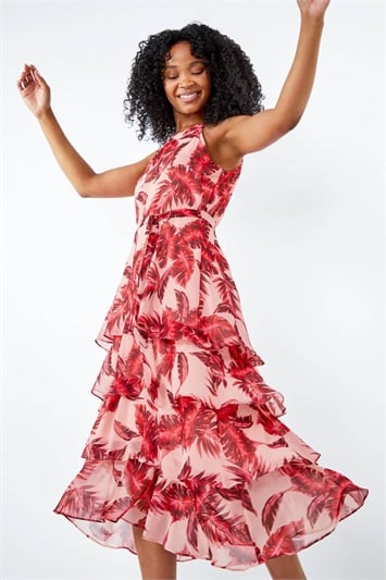 Petite Tiered Tropical Print Midi Dressand this?