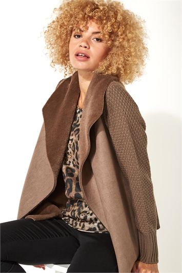 Taupe Faux Shearling Coatigan, Image 4 of 5