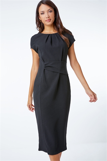 Black Pleat Detail Smart Stretch Dress