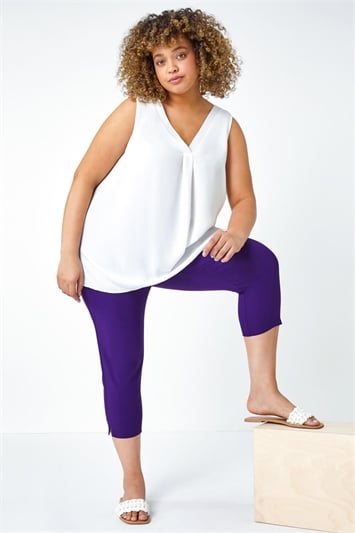 Purple Curve Elastic Waist Stretch Cropped Trouser