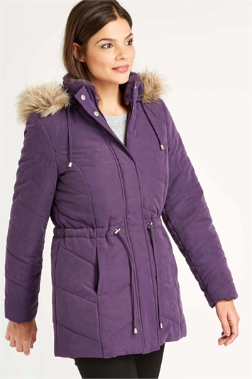 purple parka coat