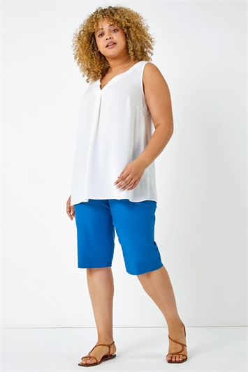 Blue Curve Knee Length Elastic Waist  Shorts