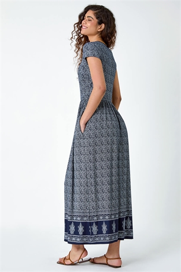 Blue Paisley Relaxed Stretch Maxi Dress