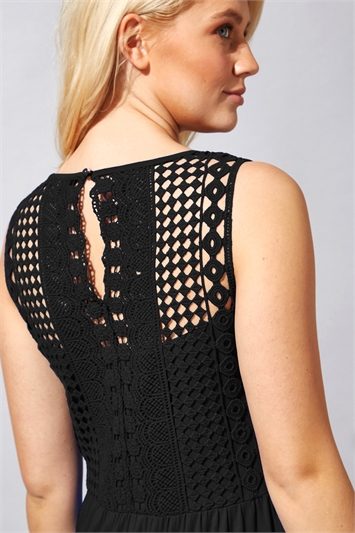 Black Crochet Back Jersey Maxi Dress