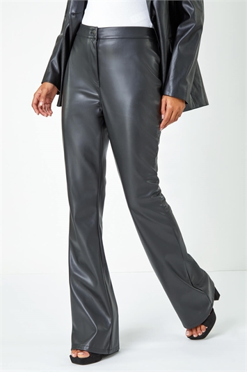 Black Faux Leather Bootcut Stretch Trousers