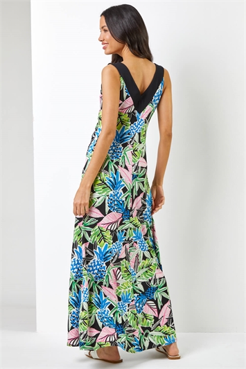 Lime Floral Contrast Band Maxi Dress, Image 2 of 5