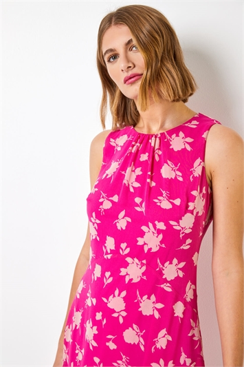 Pink Floral Print Frill Detail Dress, Image 4 of 5