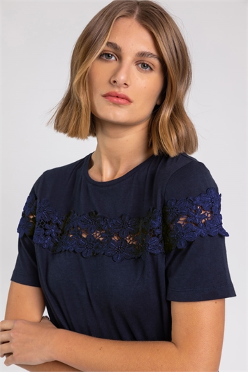 Blue Lace Detail Jersey T-Shirt