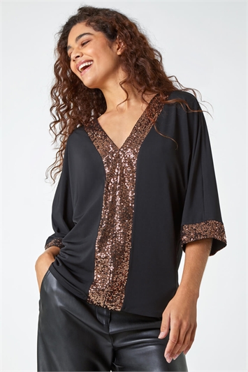 Multi Sequin Detail Keyhole Stretch Top