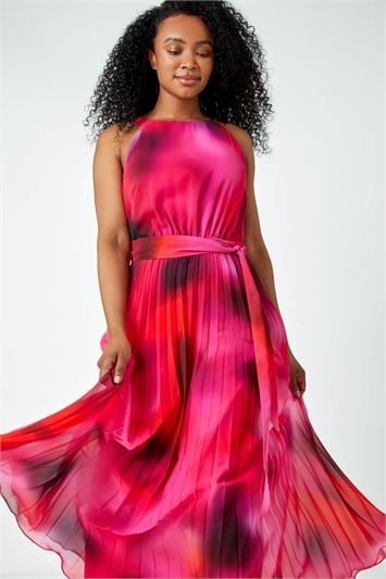 Pink Petite Halterneck Pleated Maxi Dress