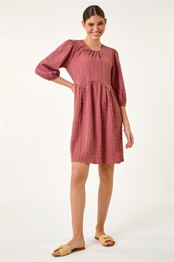 Red Bubble Textured A-Line Stretch Dress