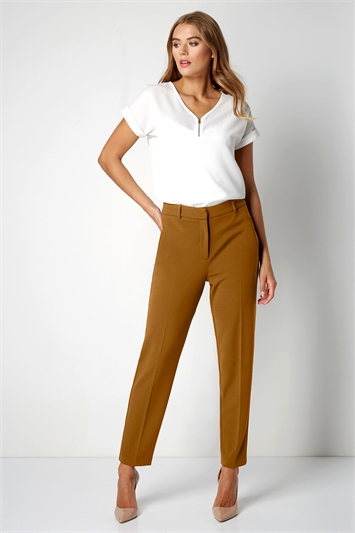 Camel Straight Leg Stretch Trouser, Image 3 of 4