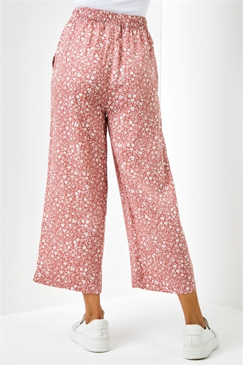 Rust Ditsy Floral Print Waist Tie Culottes , Image 2 of 5
