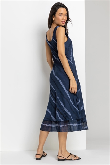 Navy Stripe Print Layered Swing Dress, Image 3 of 4