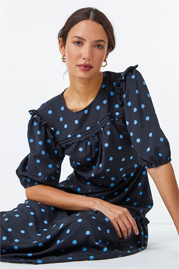 Black Tiered Polka Dot Maxi Dress , Image 3 of 5