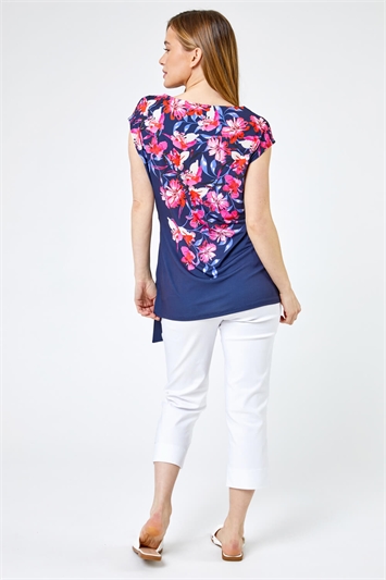 Navy Petite Floral Print Knot Detail Top, Image 2 of 4