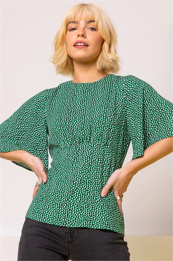 Ditsy Spot Button Through Midi Dress in Green - Roman Originals UK