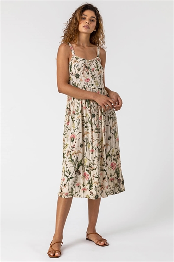 Ivory Floral Print Button Down Sun Dress, Image 3 of 5