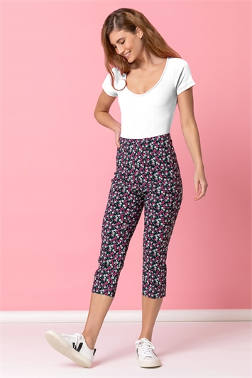 Multi Ditsy Floral Cropped Stretch Trouser, Image 3 of 4