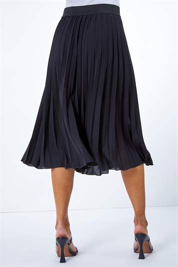 Black Petite Pleated Midi Skirt, Image 2 of 4