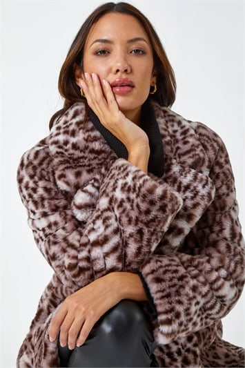 Cream Premium Animal Print Faux Fur Coat