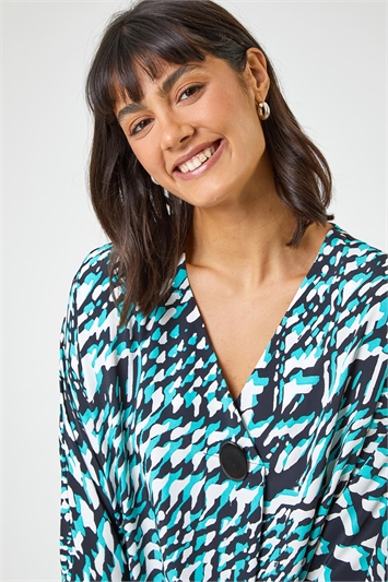 Mint Abstract Print Button Detail Top, Image 4 of 5