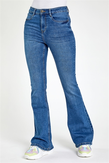 Blue Flared High Waist Cotton Jeans, Image 3 of 4