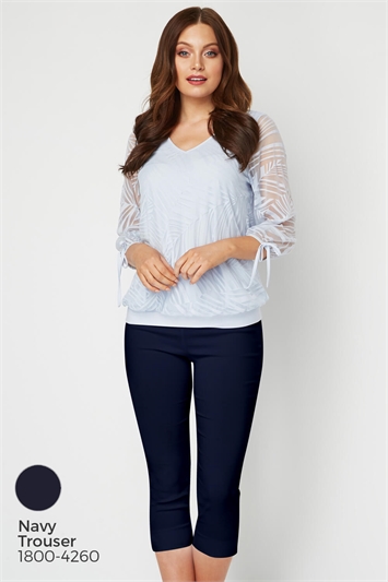 Light Blue Burnout Tie Sleeve Overlay Top, Image 8 of 8