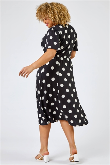 Black Curve Spot Print Midi Dress, Image 2 of 5