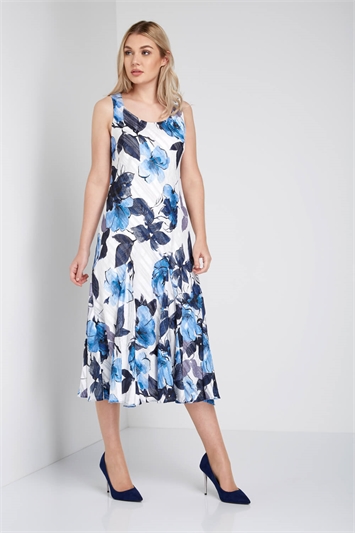 Floral Bias Cut Satin Dress In Blue Roman Originals Uk 3906