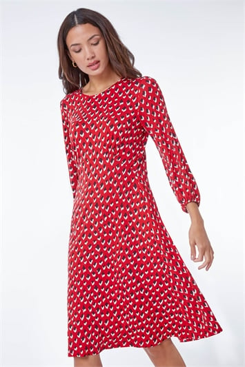 Red Abstract Animal Print Tea Dress
