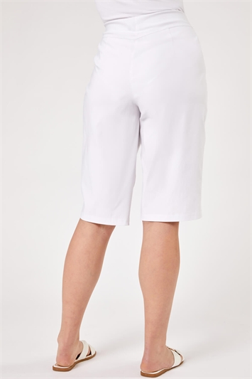 White Curve Knee Length Stretch Shorts, Image 3 of 3