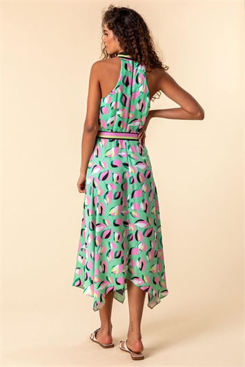 Green Abstract Print Asymmetric Midi Dress, Image 2 of 4