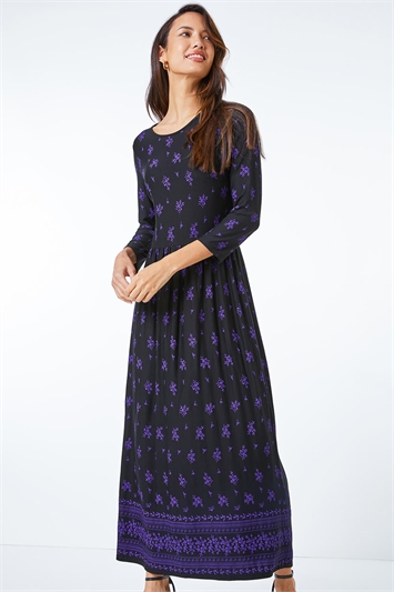 Purple Floral Stretch Maxi Dress